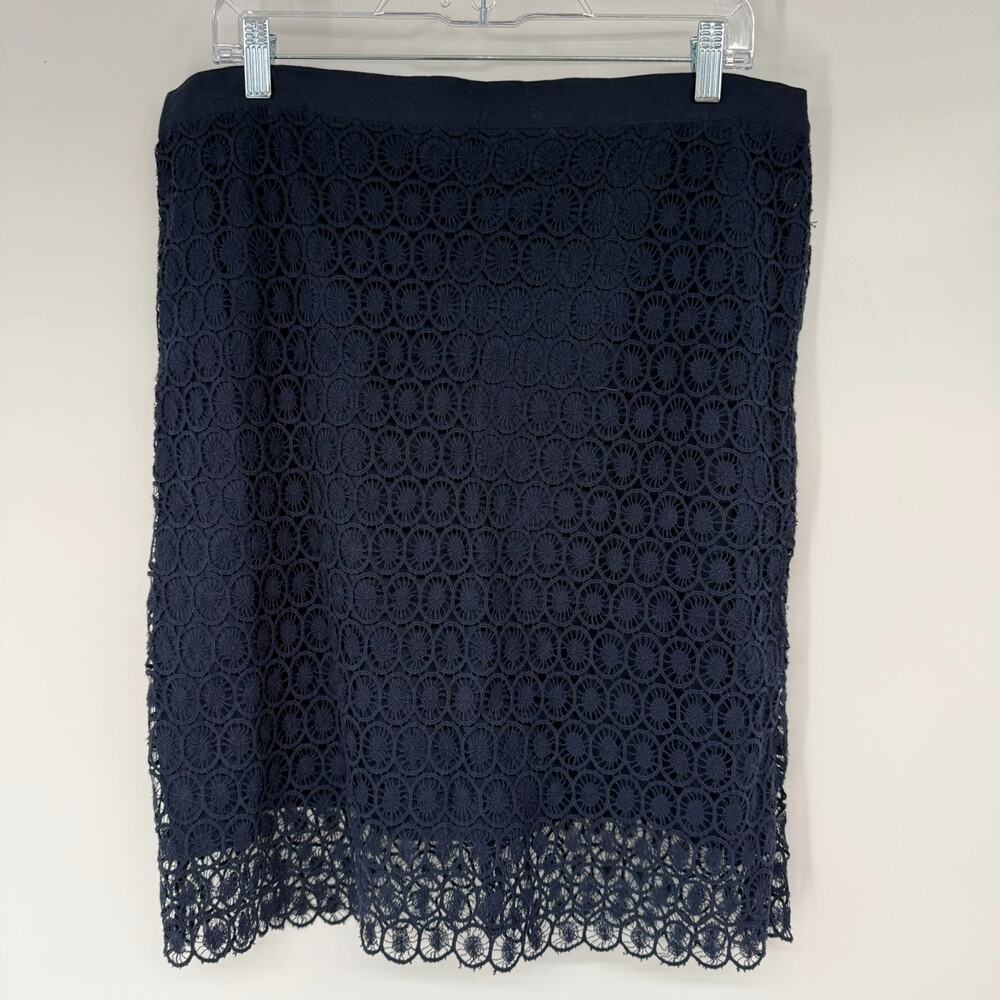NWT Loft Skirt Womens 14 Navy Blue Crochet Lace Overlay Lined Straight Workwear
